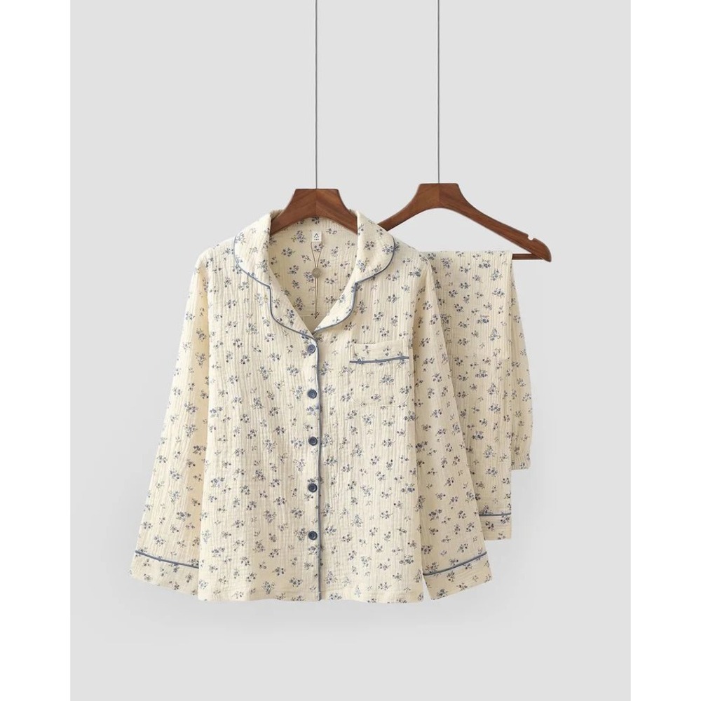 The Fleece Company Muslin Pajama Beige Small Blueberry Size Large New With‎ Tags